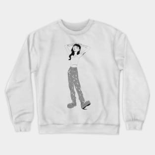 Girl illustration in black and white Crewneck Sweatshirt